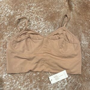 Tan Stretchy Cropped Bra with Spaghetti Straps